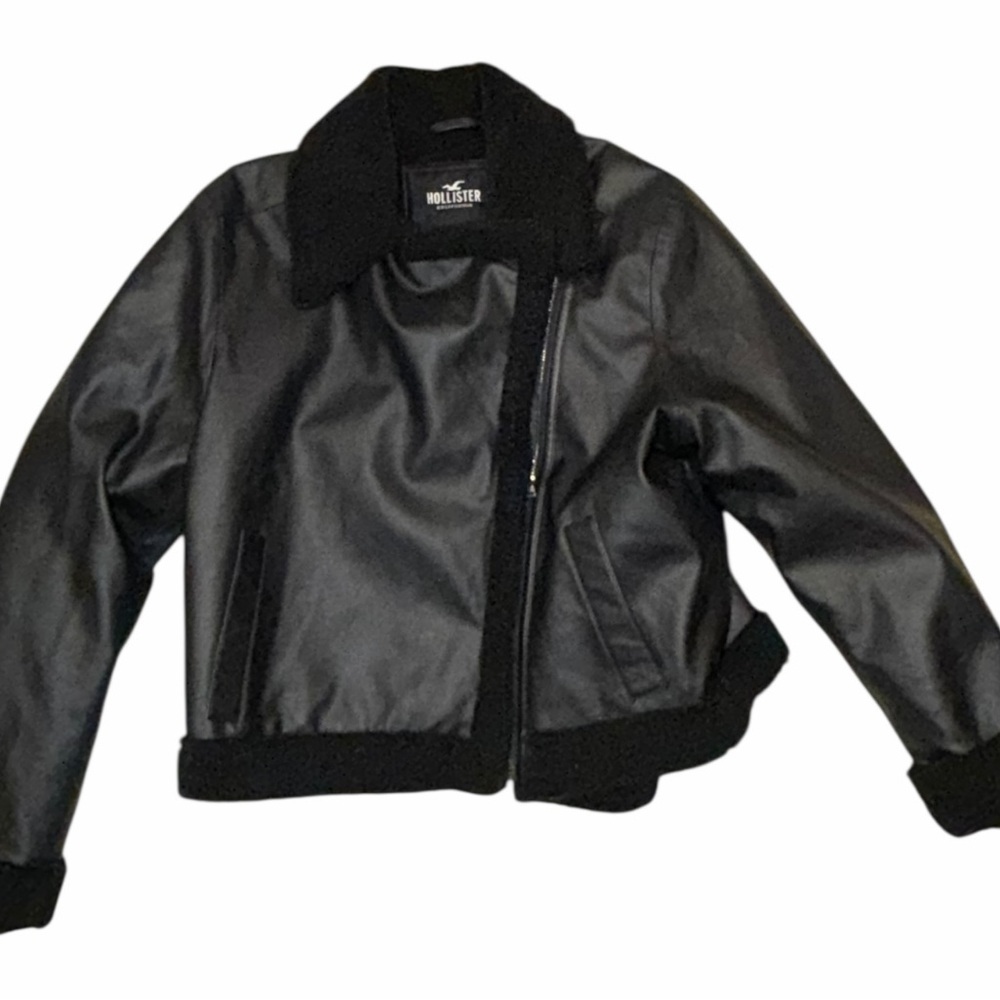 Hollister Womens Vegan Leather Sherpa Lined Biker Jacket XL NWT - Picture 2 of 12